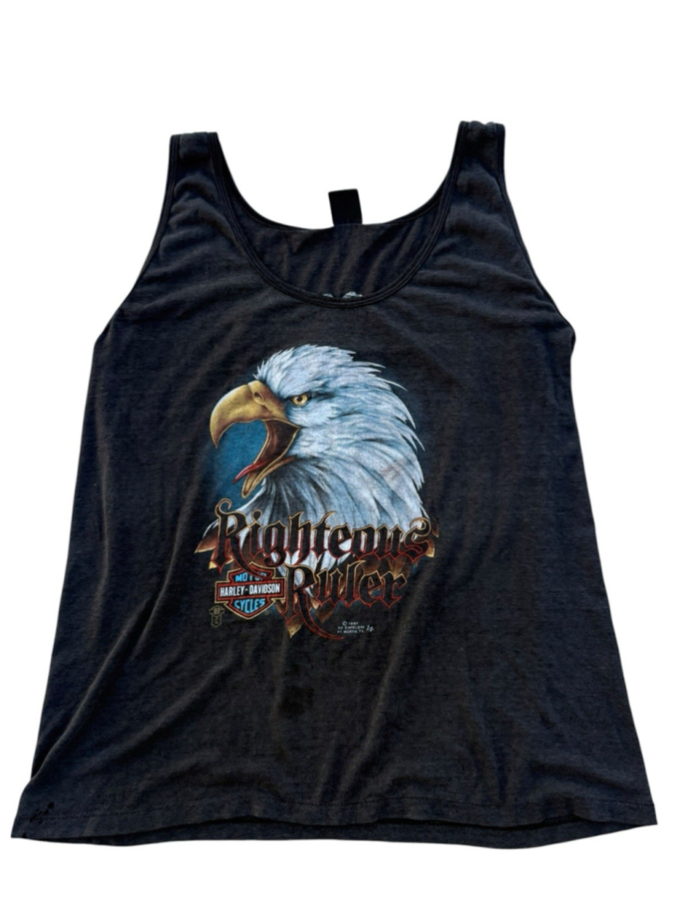Harley Davidson Vintage 1987 3D Emblem Tank Top Eagle Black Large